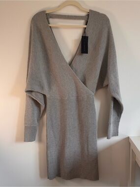 NWT | Dynamite Grey Ribbed Wrap Sweater Dress